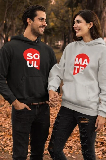 Soulmate Black & Grey Couple Hoodies