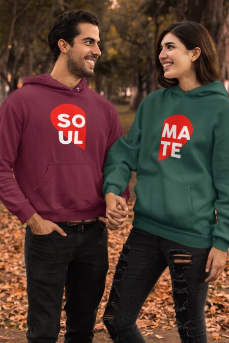 Soulmate Maroon & Green Couple Hoodies