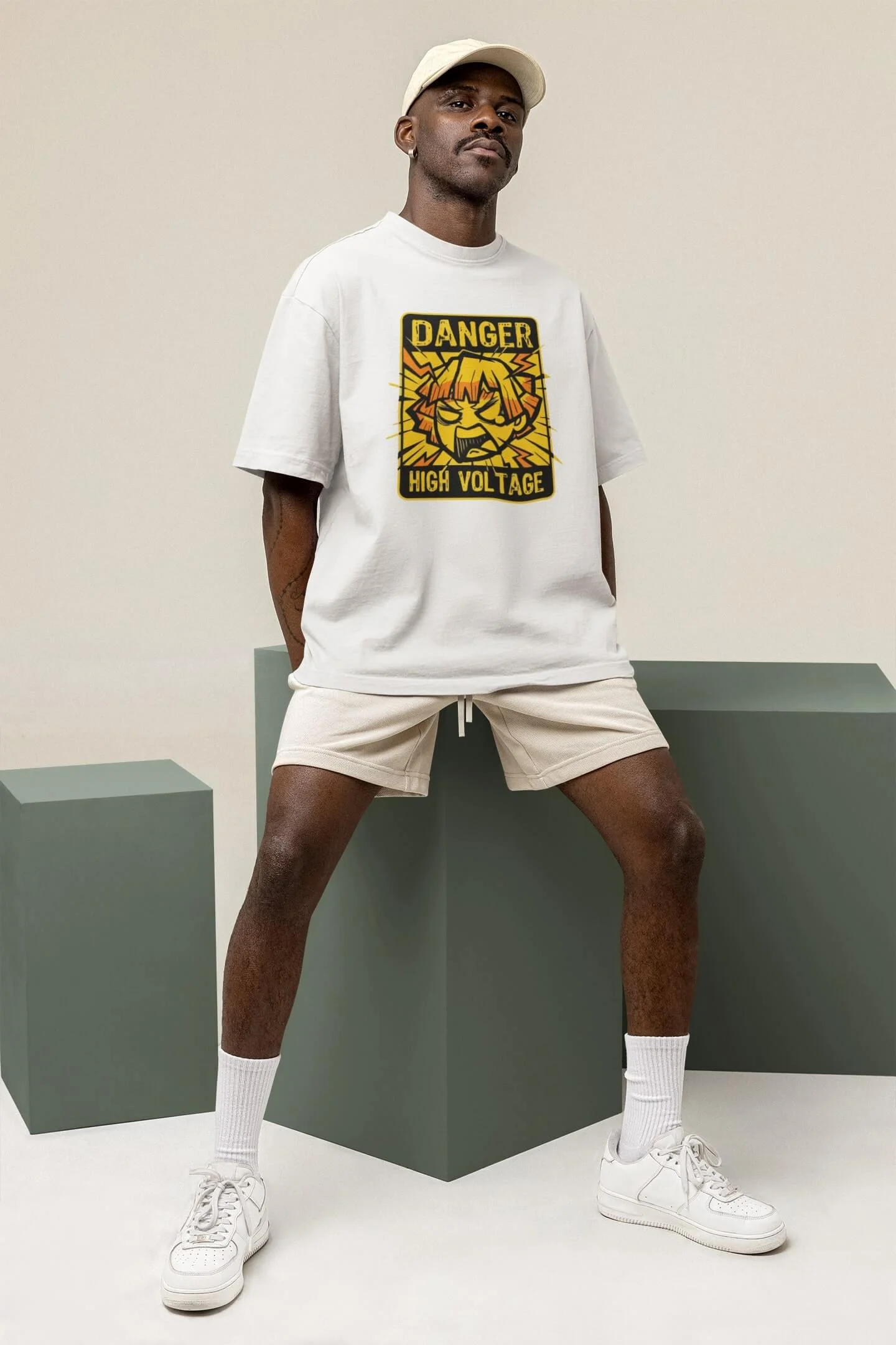 Zenitsu Funny Demon Slayer Unisex Oversized T-shirt - White, XL
