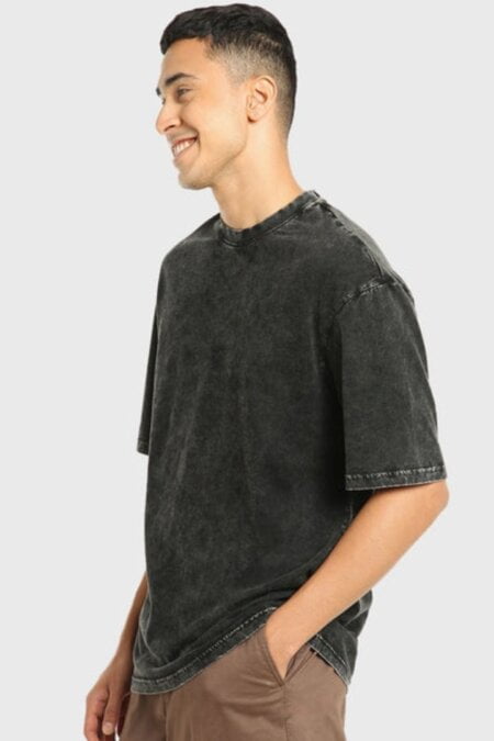 Men's Black Acid Wash Oversized T-shirt