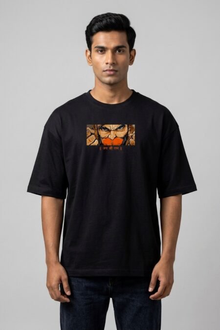 Black Jai Shri Ram oversized t-shirt with drop shoulder fit
