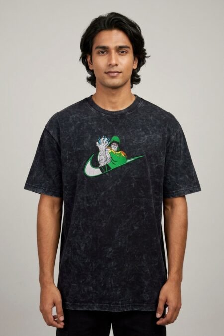 250 GSM oversized acid washed T-shirt with embroidery print detail