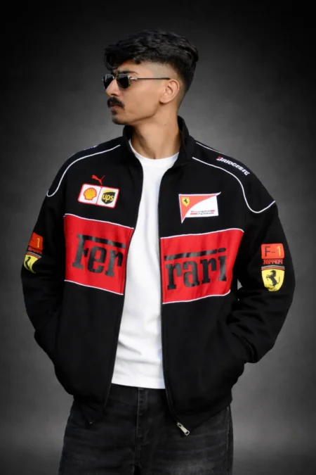 Black Ferrari Jacket Premium Turbo Racer Jacket - F1 Luxury Wear